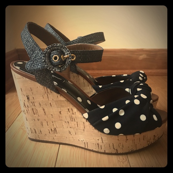 Dolce Gabbana Cork Wedge Sandals Polka Dot 38/8 - Picture 8 of 9